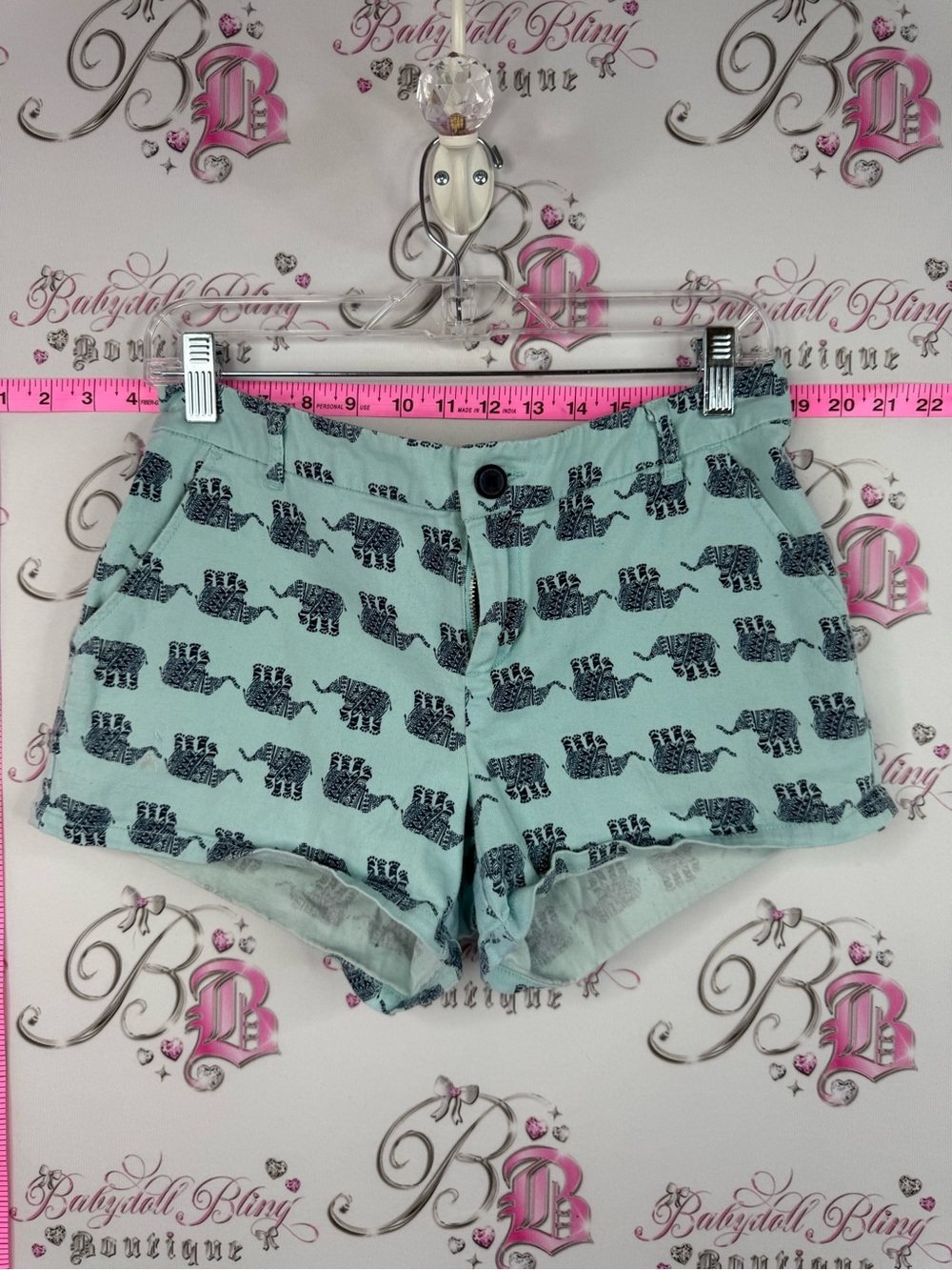 BeBop shorts Mint blue Shorts with Navy Elephant Print Accent